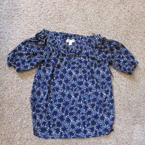 NWOT Michael Kors Small Blue White Floral Elastic Neckline Bottom Side Slits